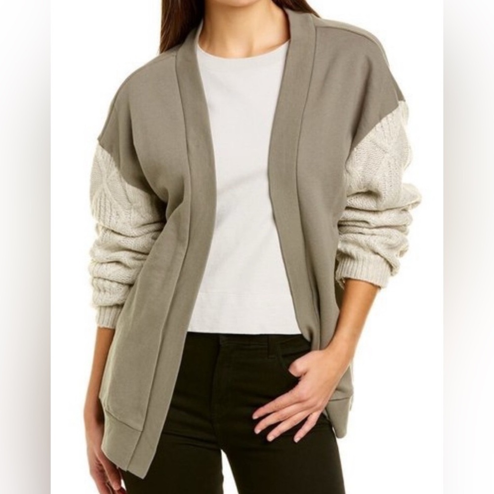 Vintage Havana Army Green Cable Knit Distressed Oversized Cardigan Sweatshirt